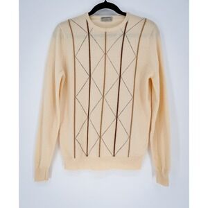 Vtg JAEGER London 100% Pure Cashmere Knit Sweater Cream Striped Scandi Grandpa M